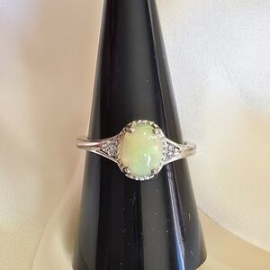 Ethiopian Welo Opal, Cambodian Zircon, Platinum Over Sterling Silver Ring Size 8